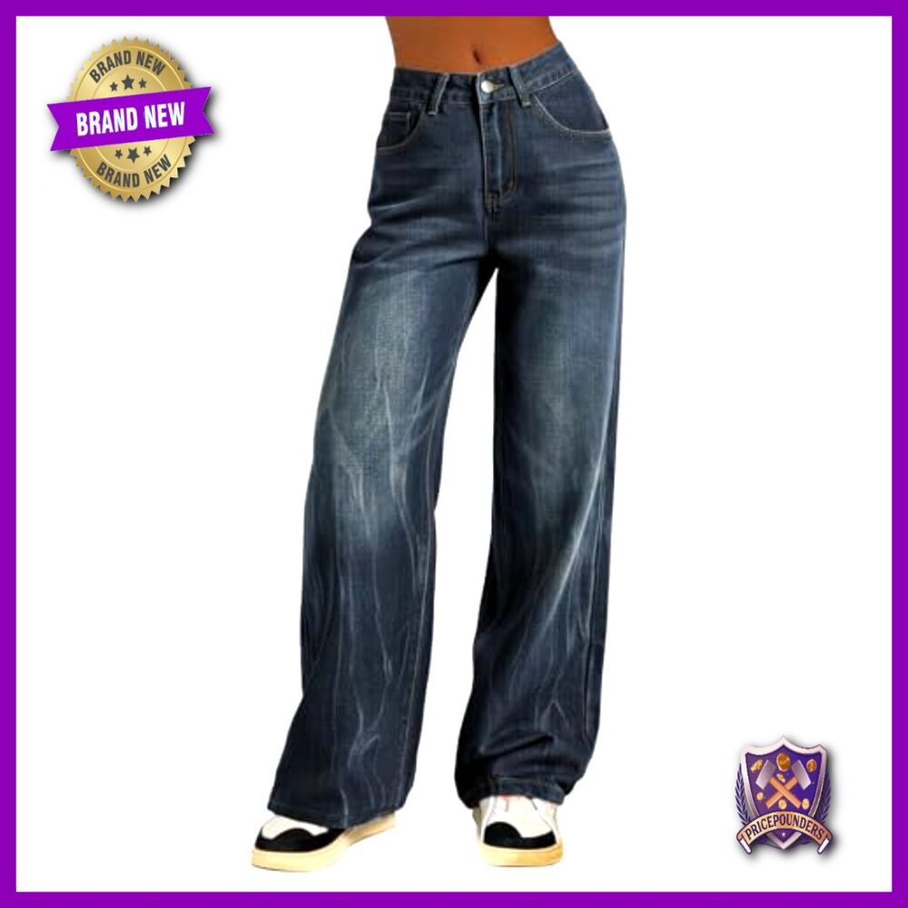 Baggy Wide Leg Jeans, Mid Rise Boyfriend Denim Pants, Y2K Vintage Style - Picture 4 of 7